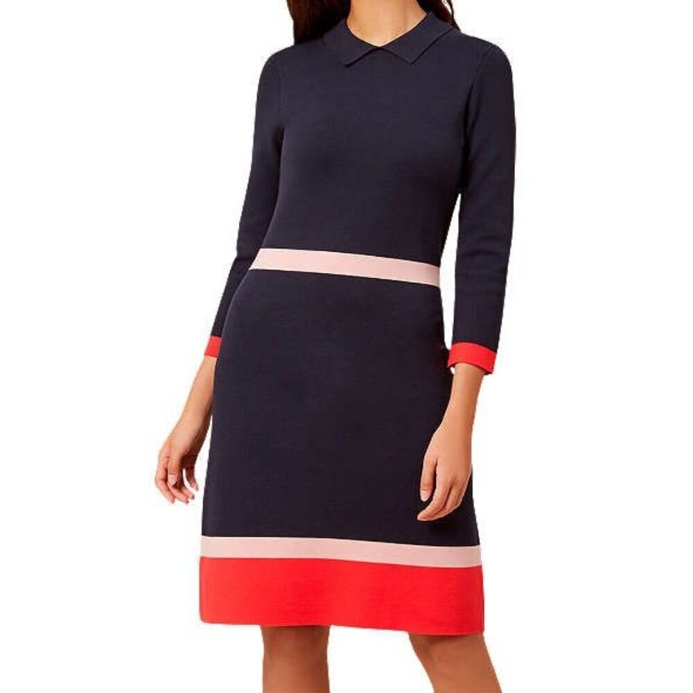 Hobbs Thelma Navy Fit & Flare Dress 8
